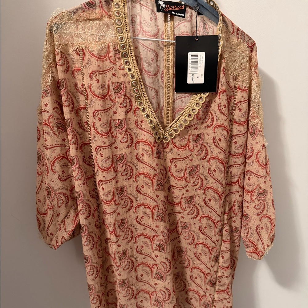 Kooples rust and beige paisley blouse.
